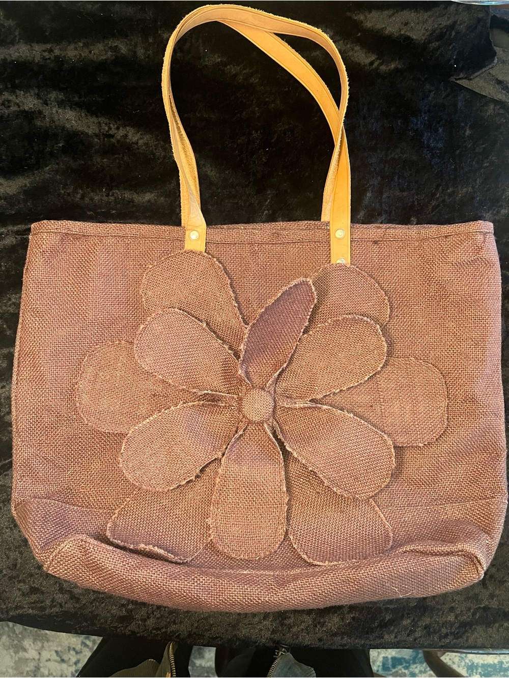 Brown Floral Tote Bag with Tan Handles
